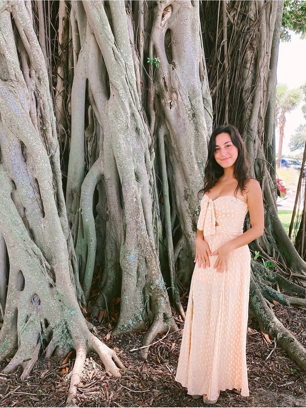 Etiquette Peach and White Tie-Front Maxi Dress